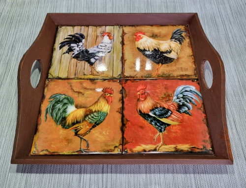 Wood and tiles serving tray - serving,