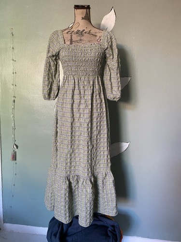 Long green tartan summer dress - green,