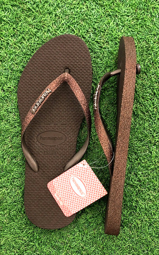 Slim sparkle brown flip flops - brown,