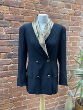 Vintage 90s Cerruti 1881 Black Gold Collar Silk Blend Jacket  Blazer 38 10