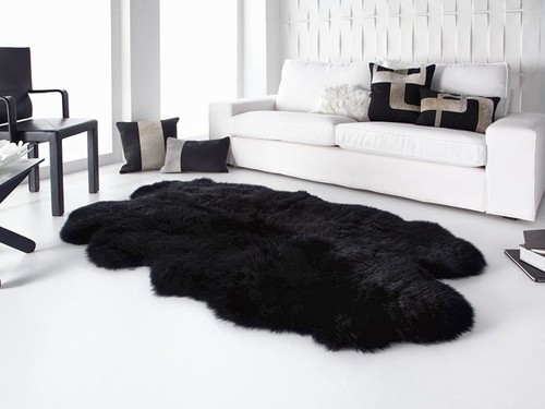 Genuine black sheepskin rug - genuine,