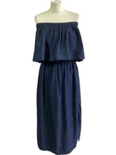 LF Markey Off Shoulder Blue Denim Midi Dress Size 8 for Women