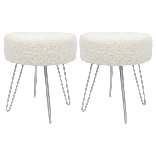 Round boucle footstool cream - round,