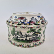 Antique 19thC Transfer Printed Egg Coddler? Decorated With Landscapes & Flowers 