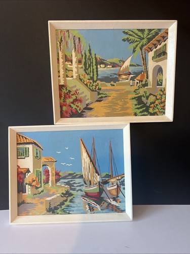 Vintage pair framed paint - pair,