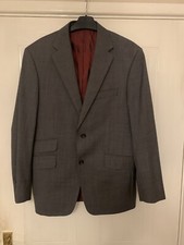 Pre Loved M&S Sartorial Grey Wool Check Jacket 38S Alfred Brown Good Condition