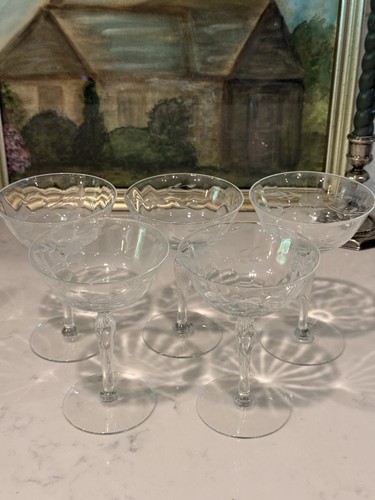 Set of 5 Clear Glass Etched