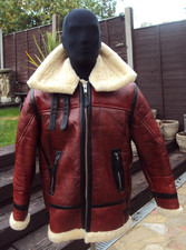 TSU Norwegian Real Shearling Sheepskin Leather Flying Jacket Size M Super Rare !