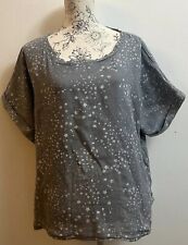 Ladies Love Linen by C. Valentyne Uk Large Grey Star Pattern Short Sleeved Top