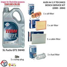 AUDI A4 1.9 TDI 00-04 BOSCH SERVICE KIT (MK2) DIESEL 5L 5W40 + 4 FILTERS + PLUG