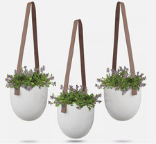 Hanging Plant Pot x 3 Indoor Outdoor Ceramic Planter Basket 21CM Strap Length 