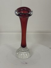 Vintage Red Glass Bud Vase With Bubble Control Base