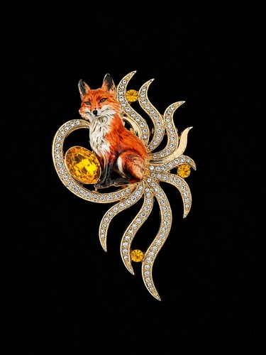 Fox brooch rhinestone gold - brooch,