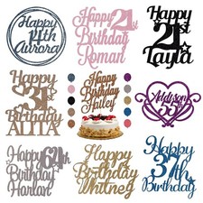 Personalised Happy Birthday Cake Topper Any Age Any Name Custom Cake Toppers