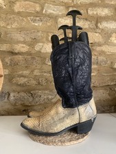 Vintage Durango Gold Black Mens Exotic Python Leather Cowboy Boots UK 8 US 10