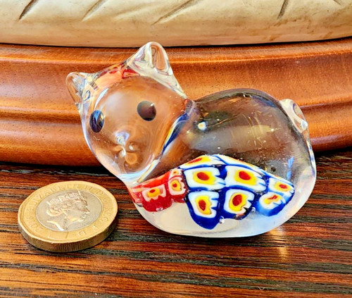 Millefiori art glass cat - glass,