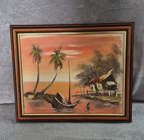 Framed signed canvas - , seaside