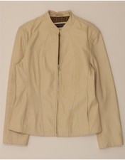 WOODLAND Womens Leather Jacket UK 18 XL Beige Leather DA38