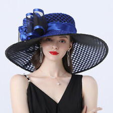  Women Wide Brim Organza Hat Mesh Floral Bridal Cap Cocktail Party Wedding