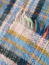 Small Woven Wool & Mohair Lap Car Blanket Throw Tartan Plaid Check