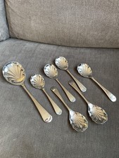 vintage 7 scalloped / shell shaped fruit serving and desert spoon, xmas