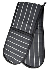 Striped Double Oven Gloves 100% Cotton Insulated Kitchen Mitts Pot Holder Grey