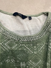 Isle Essentials Large uk 18-20 detail neck short sleeve cotton top green vgc