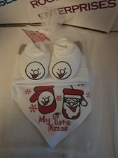 Newborn Baby My First Xmas Christmas Bandana Bib Hat & Booties Set 100% Cotton