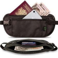Black RFID Hidden Money Belt Travel Wallet for Passport Cards Money & Smartphone