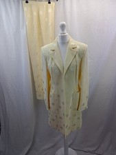 Simon Ellis cream white 2 piece suit polka dot long jacket + trousers UK 12 VGC