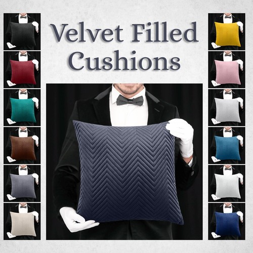 Quilted filled velvet cushion - velvet,