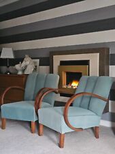 Green velvet glamour pair of J.Halabala armchairs Art Deco 1930s Retro Vintage 