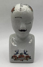 Vintage Porcelain Tattoo Design Phrenology Head 6” Tall x 3” Wide x 2.75” Deep