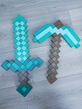 Minecraft Diamond Pickaxe and Sword Toy Plastic Used See Images