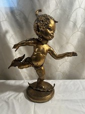 Vtg Skating Gold Gilt Leaf