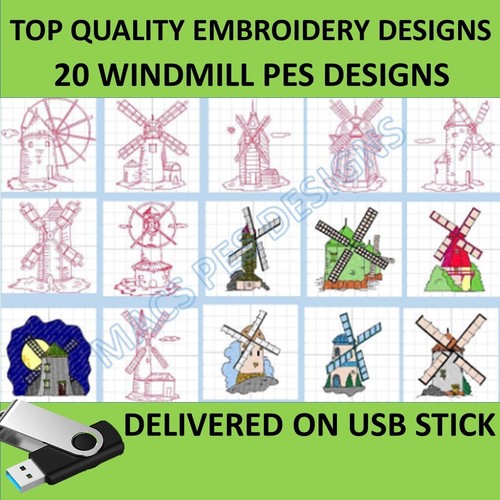 Windmills pes embroidery - windmills,