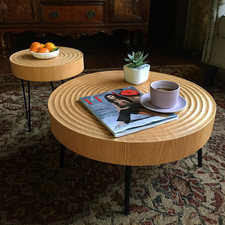 Set of 2 Solid Wood Coffee Tables Round Farmhouse Nesting Living Room Furniture