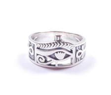 Egyptian Ring Eye Of Horus Ankh Cross 925 Sterling Silver 4.2g UK Size M
