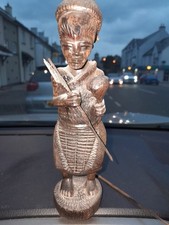 VINTAGE CARVED WOODEN AFRICAN FIGURE WITH SPEAR. 8.25" Tall