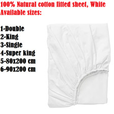 IKEA DVALA Fitted Sheet 100% Cotton Soft Breathable Bed Linen Single Double King