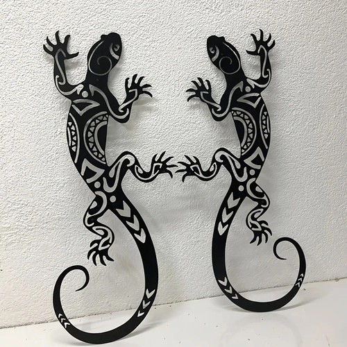 2pc iron gecko wall art - art, decor