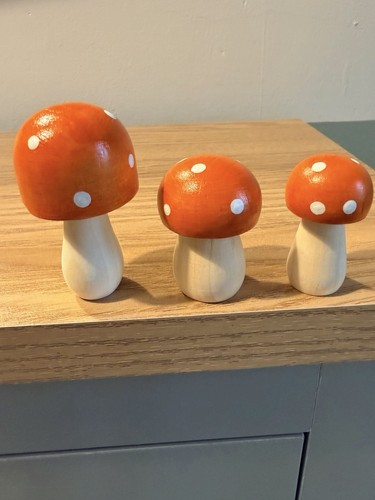 Trio orange wooden mushroom - wooden,