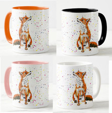 Fox Hand painted Watercolour Art Coloured Mug Cup Office work gift, school