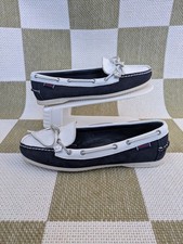 Sebago UK 7 Navy and White Docksides Low Cut Boat Shoes