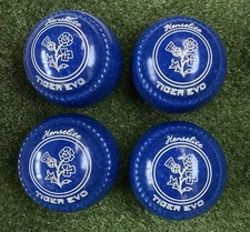 Henselite Tiger EVO Set Of 4 Lawn Bowls. Size 2H. WB 31. Blue Harlequin Colour.
