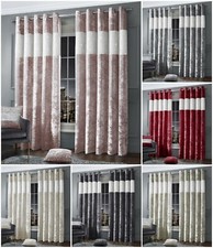 Luxury Diamante Crushed Velvet Curtain Pair Ring Top Lined Eyelet 