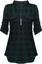 Womens Plaid Shirts Zip Up V