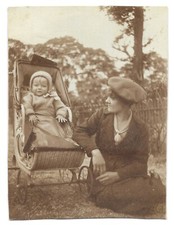 Lovely Vintage Photograph Mother & Baby In A Pushchair. Edwardian. 1910s