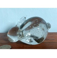 Art Glass Controlled Bubble Glass Bunny Rabbit Paperweight Figurine Vtg Clear