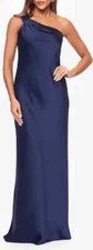 Xscape Navy Blue One-Shoulder Satin Gown Dress Size 8 $298